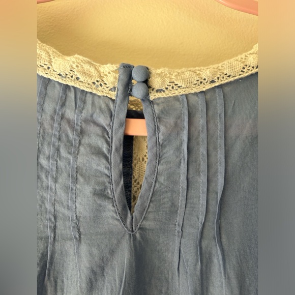 Anthropologie Light Blue Eyelet Lace-Trim Flutter Sleeve Top - Picture 11 of 16